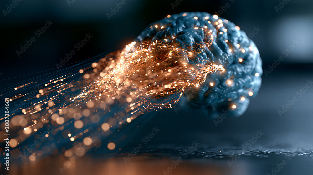 Fototapeta premium A glowing artificial intelligence concept powering big data analysis with luminous neural networks and data streams on a vivid background artificial intelligence big data
