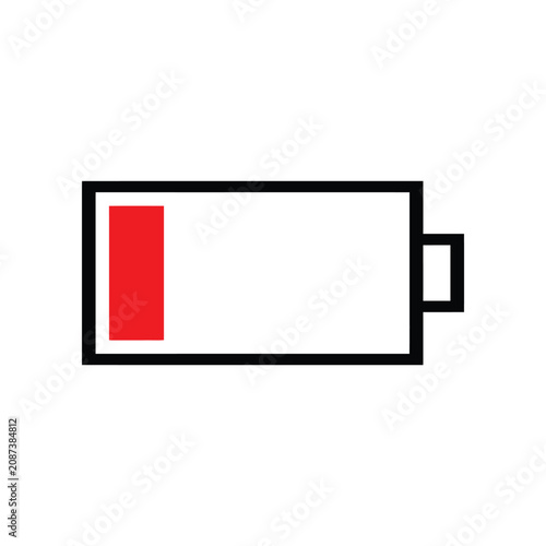 Obraz na plátně Low battery indicator symbol showing power depletion and energy loss, red charge