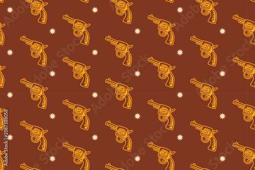 Cuadro en lienzo Cowboy revolver with stars seamless pattern on tan background