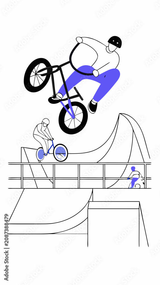 Obraz premium BMX cyclist performing a trick with excitement in a skate park setting