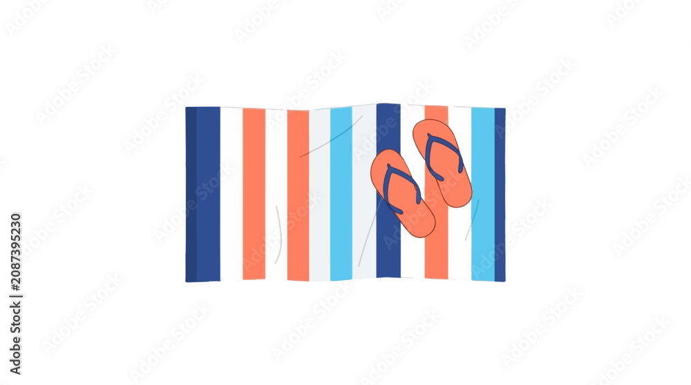 Obraz premium Striped Beach Towel With Orange Flip Flops On White Background