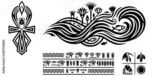 Bild auf Leinwand Nile Life Force Abstract Black White-Water Surge Fertility Wave Abundance-Ancien
