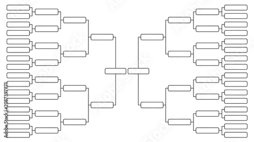 Blank 32 Team Single Elimination Tournament Bracket Template for Sports Competition Playoff Event Diagram