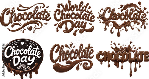 Chocolate day celebration text and logo designs with melted chocolate