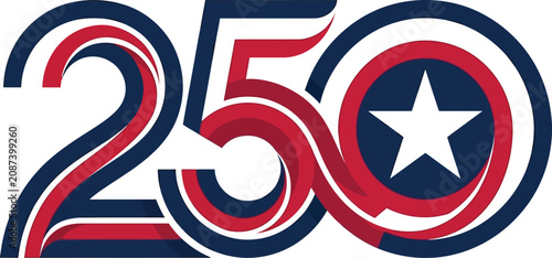 Red white and blue number two hundred fifty with star symbol