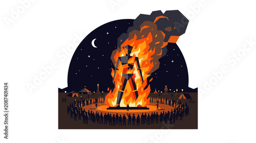 Photos Giant Effigy Burning Festival at Night with Crowd
