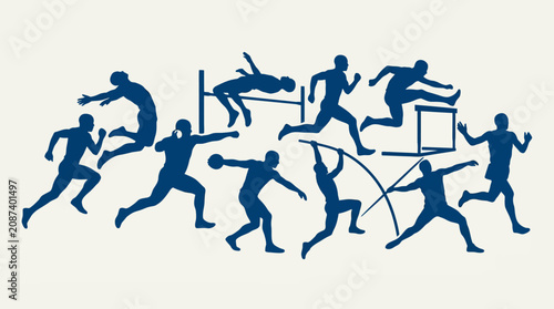 Schilderij op canvas Athletics Sports Silhouettes: Track and Field Competition, Sprint, Jump, Throw