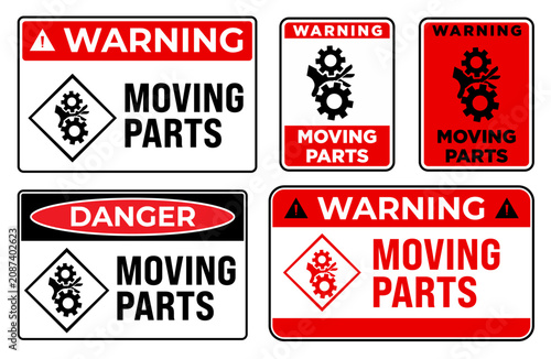 Bild auf Leinwand Different shapes of warning sign design with moving parts hazard symbols, machin