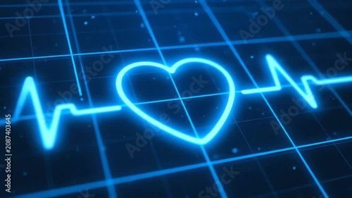 Glowing blue heart shape incorporated into an electrical signal waveform on a dark background
