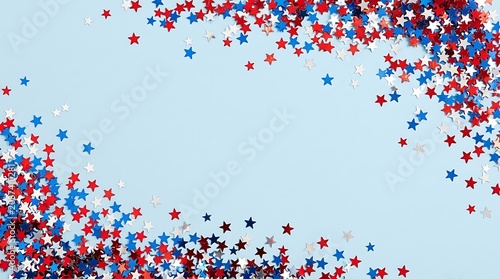 Patriotic labor day celebration background with red white and blue star confetti