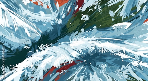 Abstract splash of white and blue dynamic motion with red accents