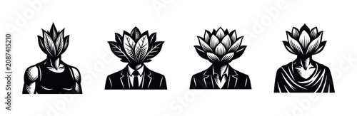 Tableau sur toile Four figures with lotus flower heads representing different styles and professio