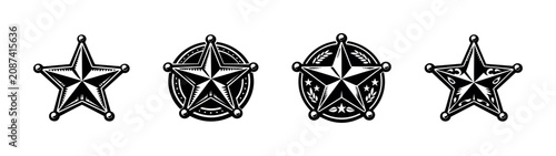 Tableau sur toile Collection of vintage sheriff star badges in black and white illustration