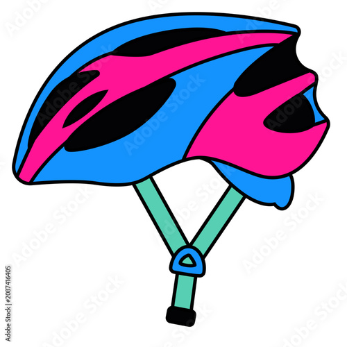 Obraz na płótnie Blue and pink ventilated helmet for safe cycling retro sport equipment vector