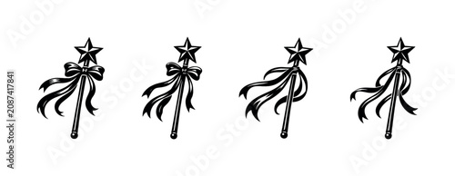 Fotografie Collection of four stylized magic wands with stars and ribbons