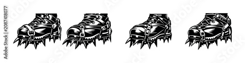 Foto Climbing boots with sharp crampons for icy terrain and mountaineering adventures