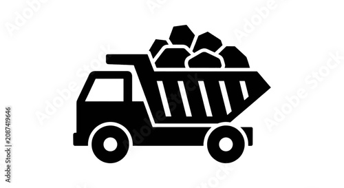 Vector illustration of dump truck icon with rocks in the back on a transparent background