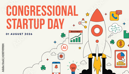 Colorful flat vector illustration celebrating the upcoming congressional startup day event