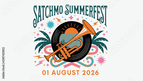Canvas Print Colorful vintage vector illustration for the Satchmo Summerfest jazz music event