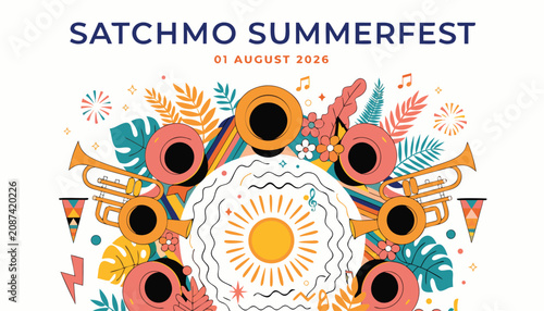 Obraz na plátně Colorful artistic poster design for the vibrant Satchmo Summerfest jazz festival