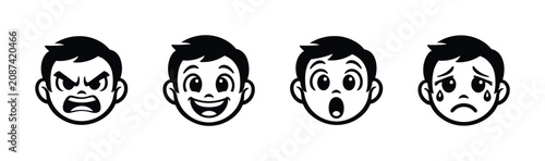 Konstfotografi Collection of cartoon boy faces showing different emotions like anger, joy, surp