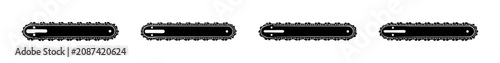 Set of four black chainsaw bars with sharp teeth on a white background