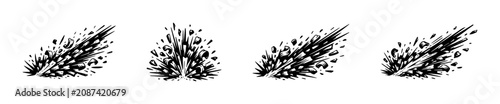 Photos Explosion effects and debris scattered across a white background
