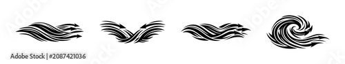 Abstract black and white wave designs with directional arrows