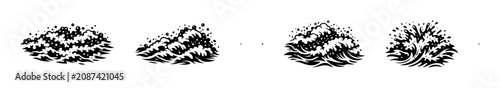 Foto Stylized black and white illustration of four crashing waves with foam and spray