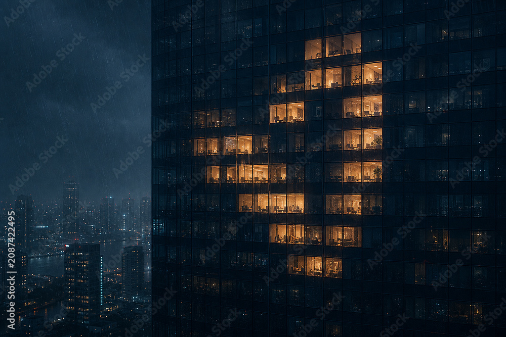 Fototapeta premium Single Lit Window Skyscraper with Clean Copy Space