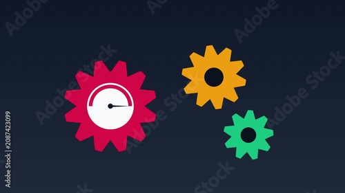 Animated speedometer gear rotating for performance optimization and business efficiency concept animation 4k