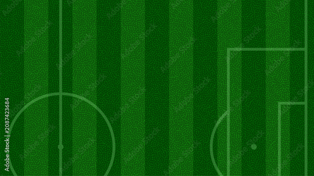 Obraz premium Football field vector background. Soccer pitch with white markings on green grass. Sports stadium turf texture for match broadcast, tournament banner or game design wallpaper layout.