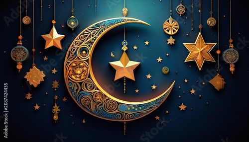 crescent moon with hanging star
