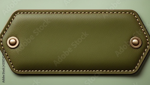 olive green leather label with stitched border