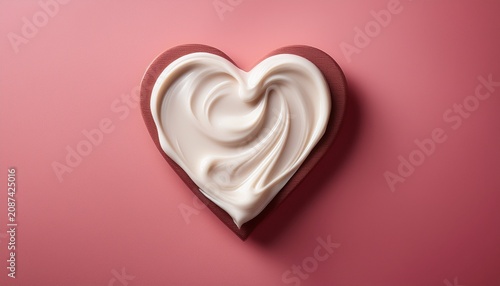 white cream heart on pink background