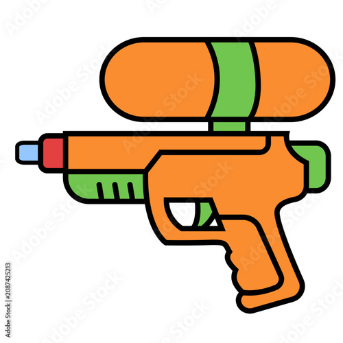 Orange water gun with green accents retro y2k pool party summer toy vector icon design.