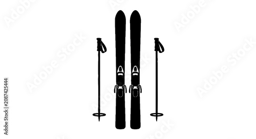 Vector illustration of skis and ski poles icon on a transparent background