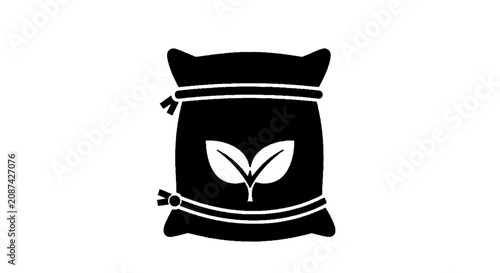 Vector illustration of fertilizer bag with plant leaves icon on a transparent background