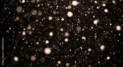Gentle falling snowflakes against dark night sky background overlay