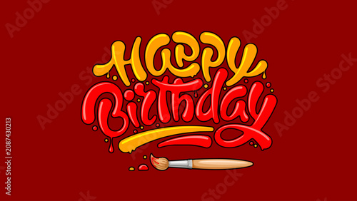Happy birthday lettering on red background