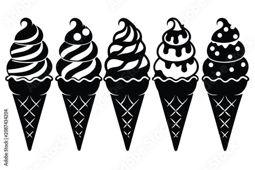 set of ice cream silhouette line art vector illustration