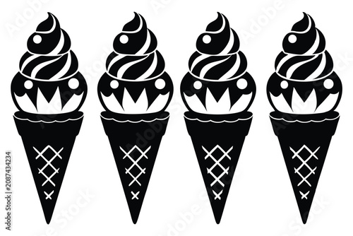 set of ice cream silhouette line art vector illustration