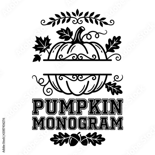 Pumpkin Monogram Label With Autumn Flourish