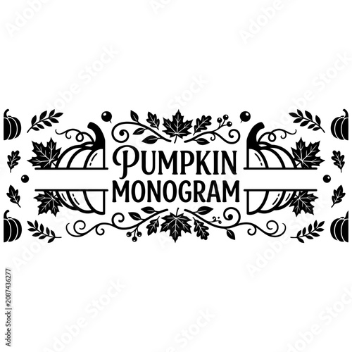 Pumpkin Monogram Banner With Autumn Leaves