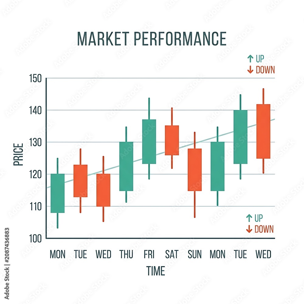 Obraz premium Candlestick Chart Showing Market Performance Over Time With Up and Down Trends