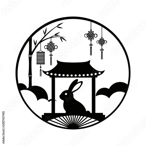 Mid Autumn moon rabbit pagoda circle design