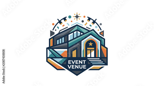 Bild auf Leinwand Modern Event Venue Logo with Geometric Design and Festive Lights