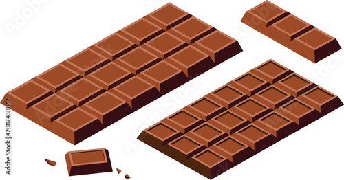 Quadro su tela Chocolate bar vector set featuring isometric milk and dark blocks blocks with broken pieces chunks and crumbs for confectionery packaging design