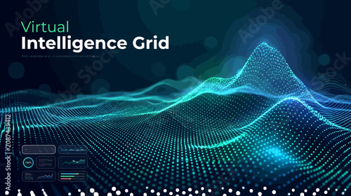 Canvastavla Abstract digital landscape representing virtual intelligence grid technology wit