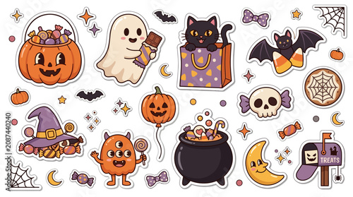 Fotografía Cute halloween sticker collection featuring spooky characters and seasonal treat